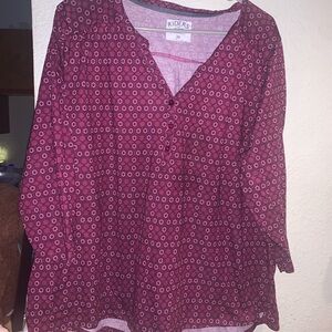Riders by Lee Women's Burgundy Printed V-Neck Peasant Blouse